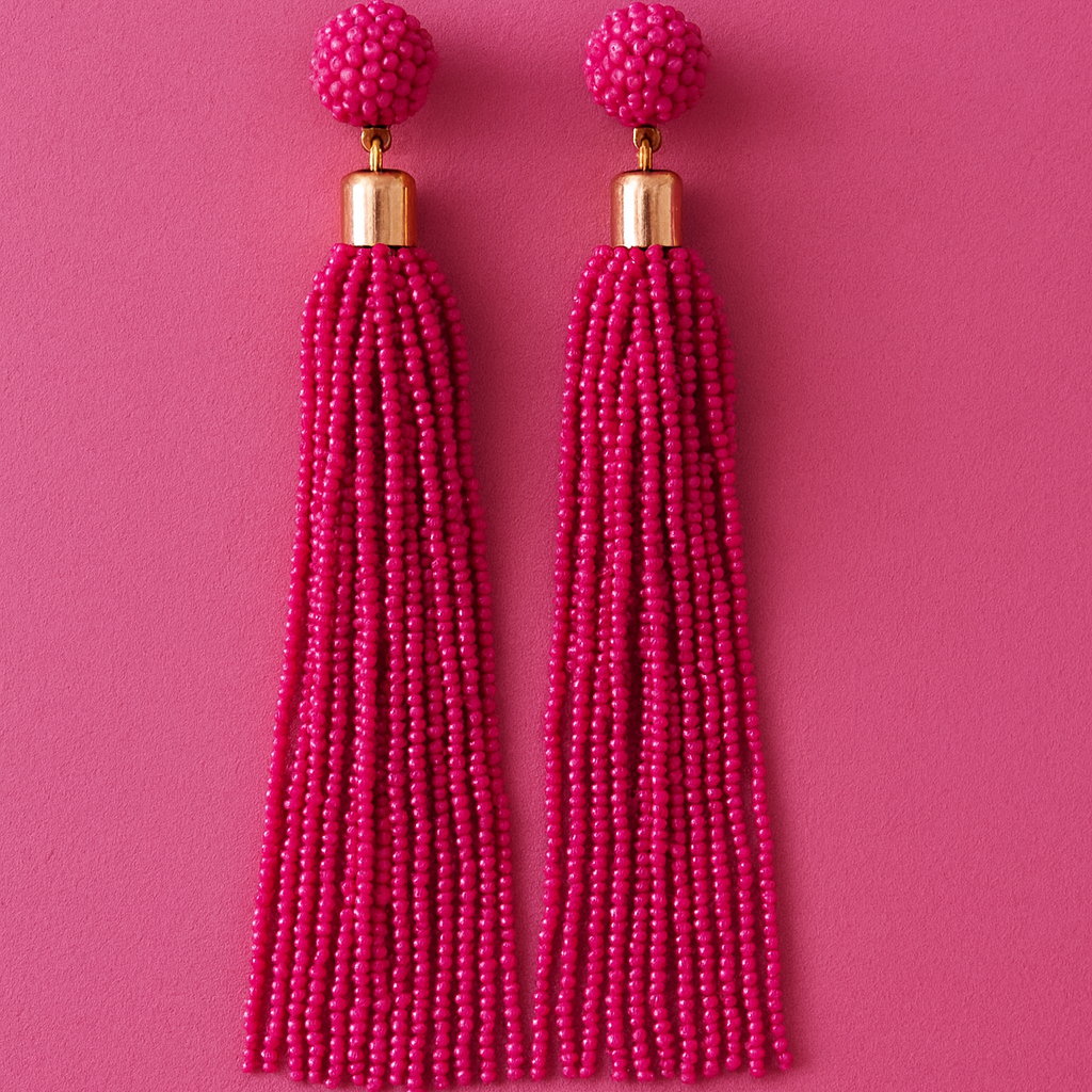 Hanae paris Red Handmade Beaded Tassel Earrings