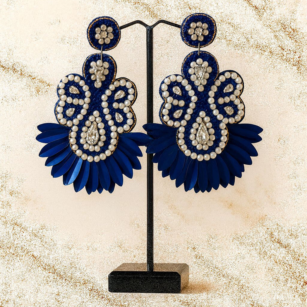 Hanae Paris Blue Grace Pearl-Embellished Floral Earrings
