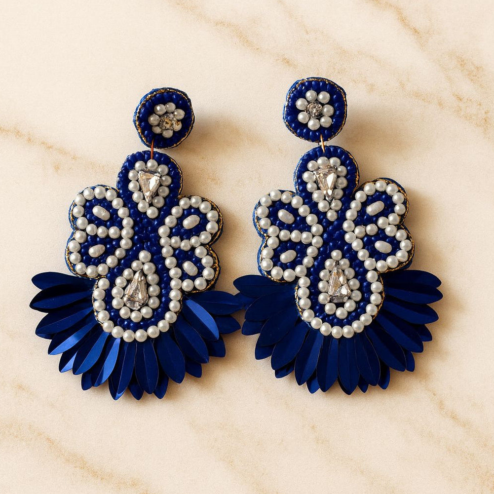 Hanae Paris Blue Grace Pearl-Embellished Floral Earrings