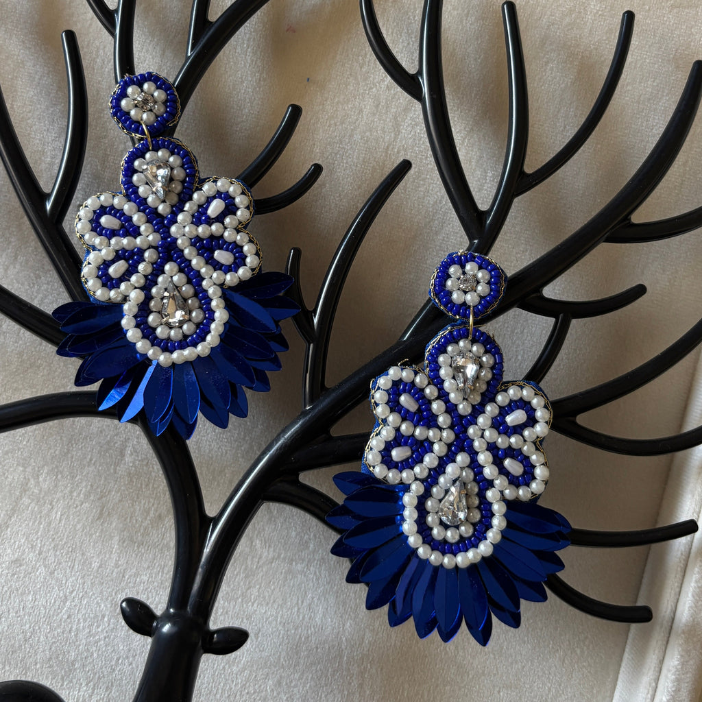 Hanae Paris Blue Grace Pearl-Embellished Floral Earrings