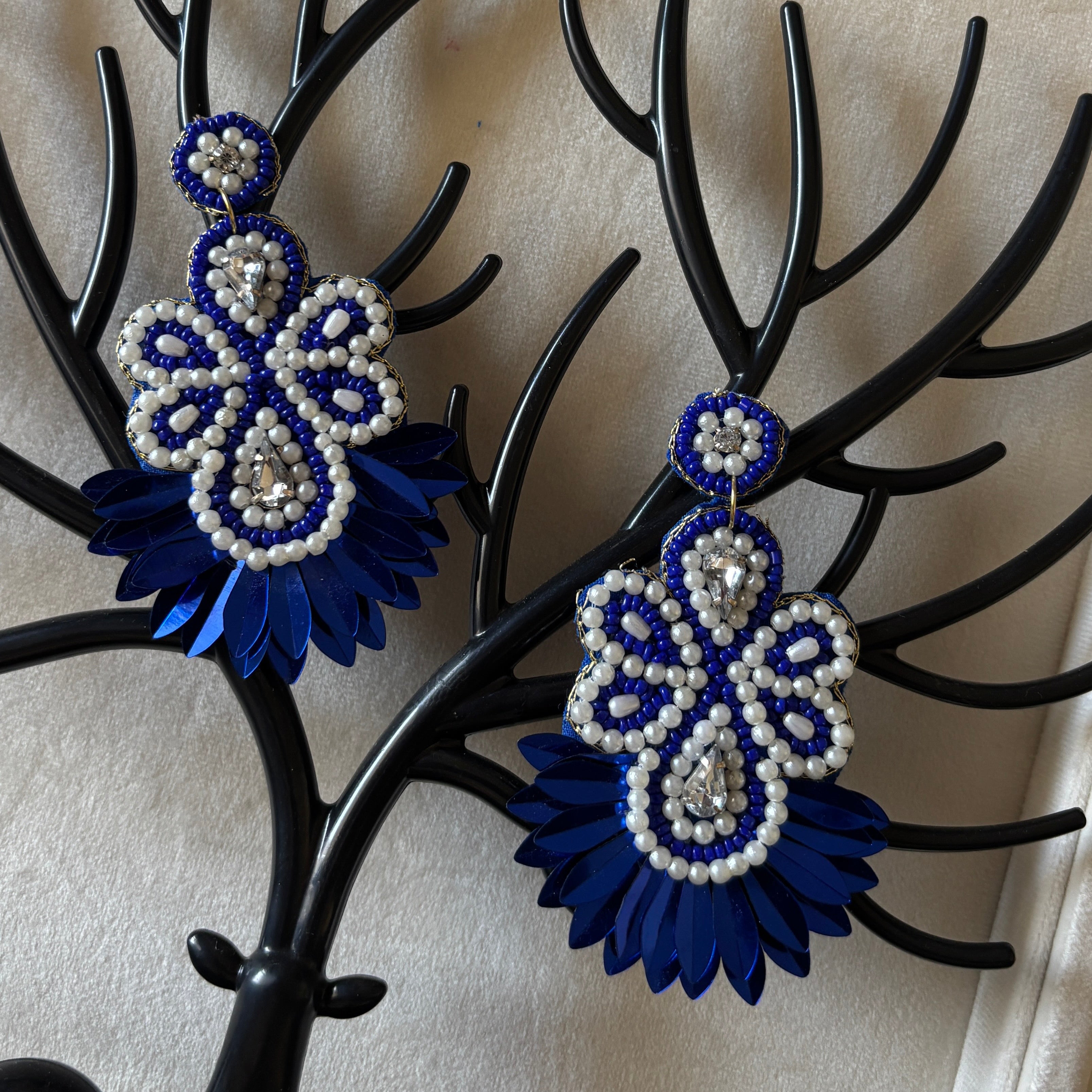 Hanae Paris Blue Grace Pearl-Embellished Floral Earrings