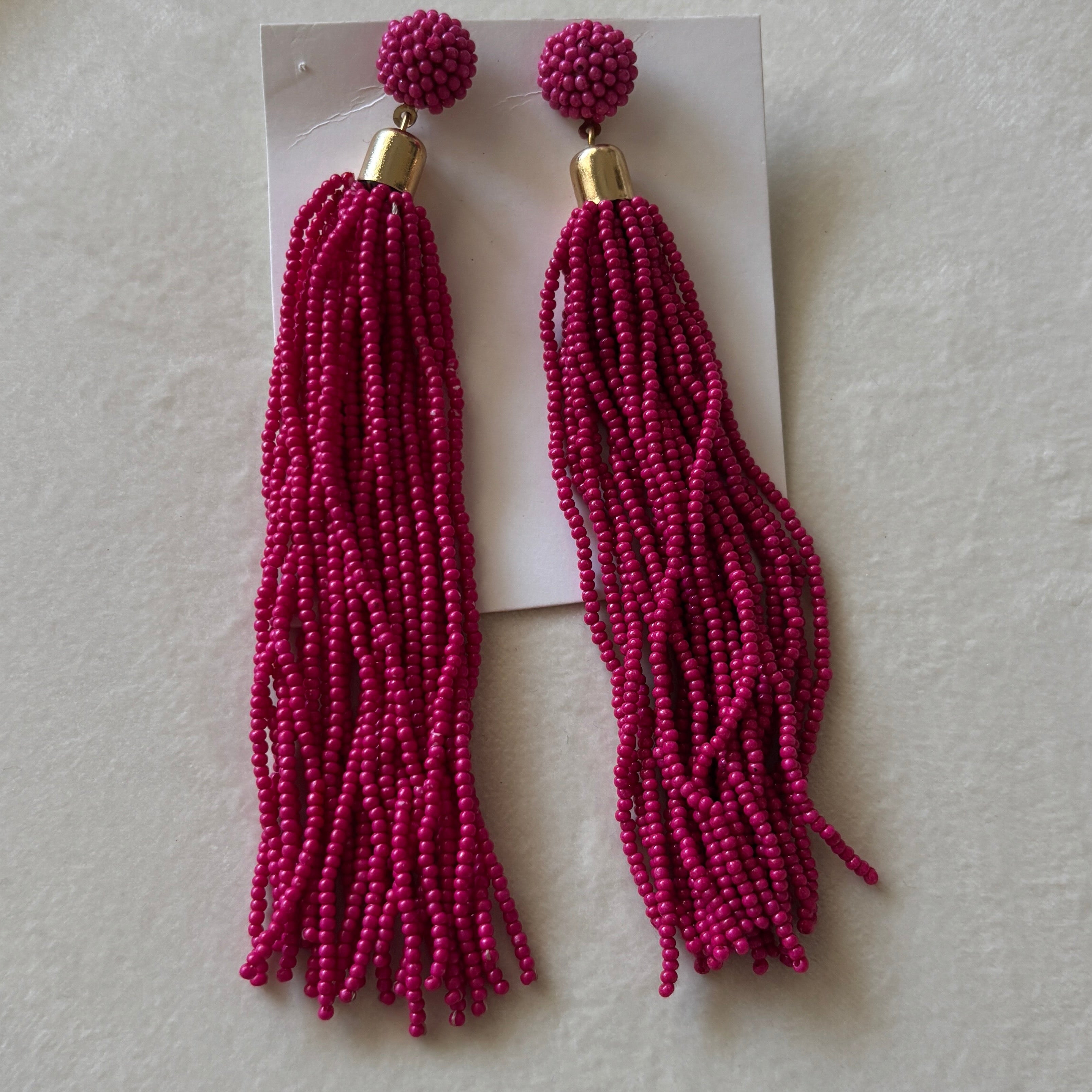Hanae paris Red Handmade Beaded Tassel Earrings