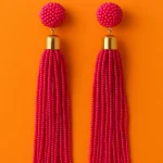 Red Handmade Beaded Tassel Earrings