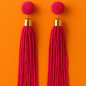 Red Handmade Beaded Tassel Earrings