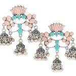 Rajni Lotus Pink and Blue Jhumkis