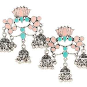 Rajni Lotus Pink and Blue Jhumkis