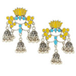 Rajni Lotus Yellow and Blue Jhumkis